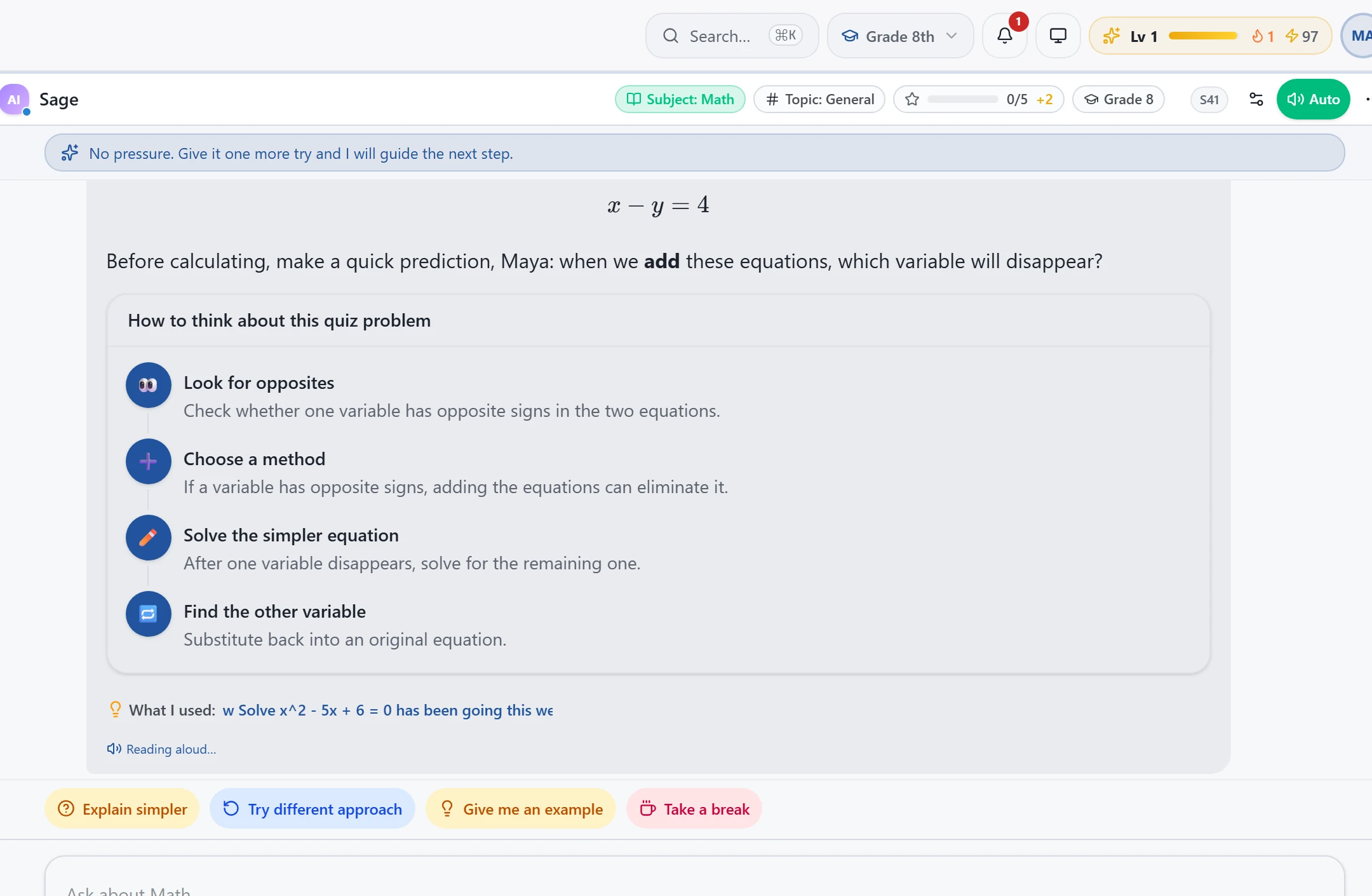 A quiz question on systems of equations