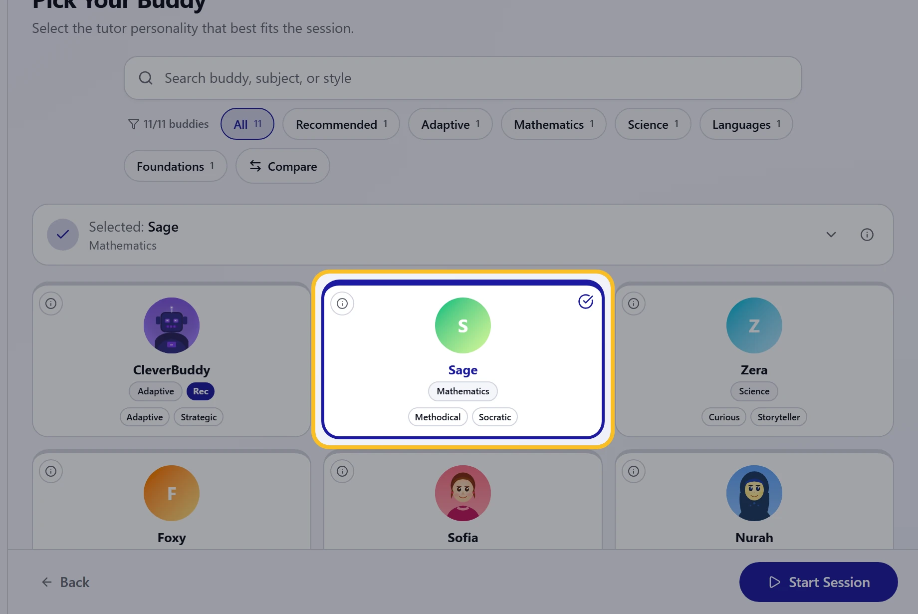 Choosing the Sage learning buddy