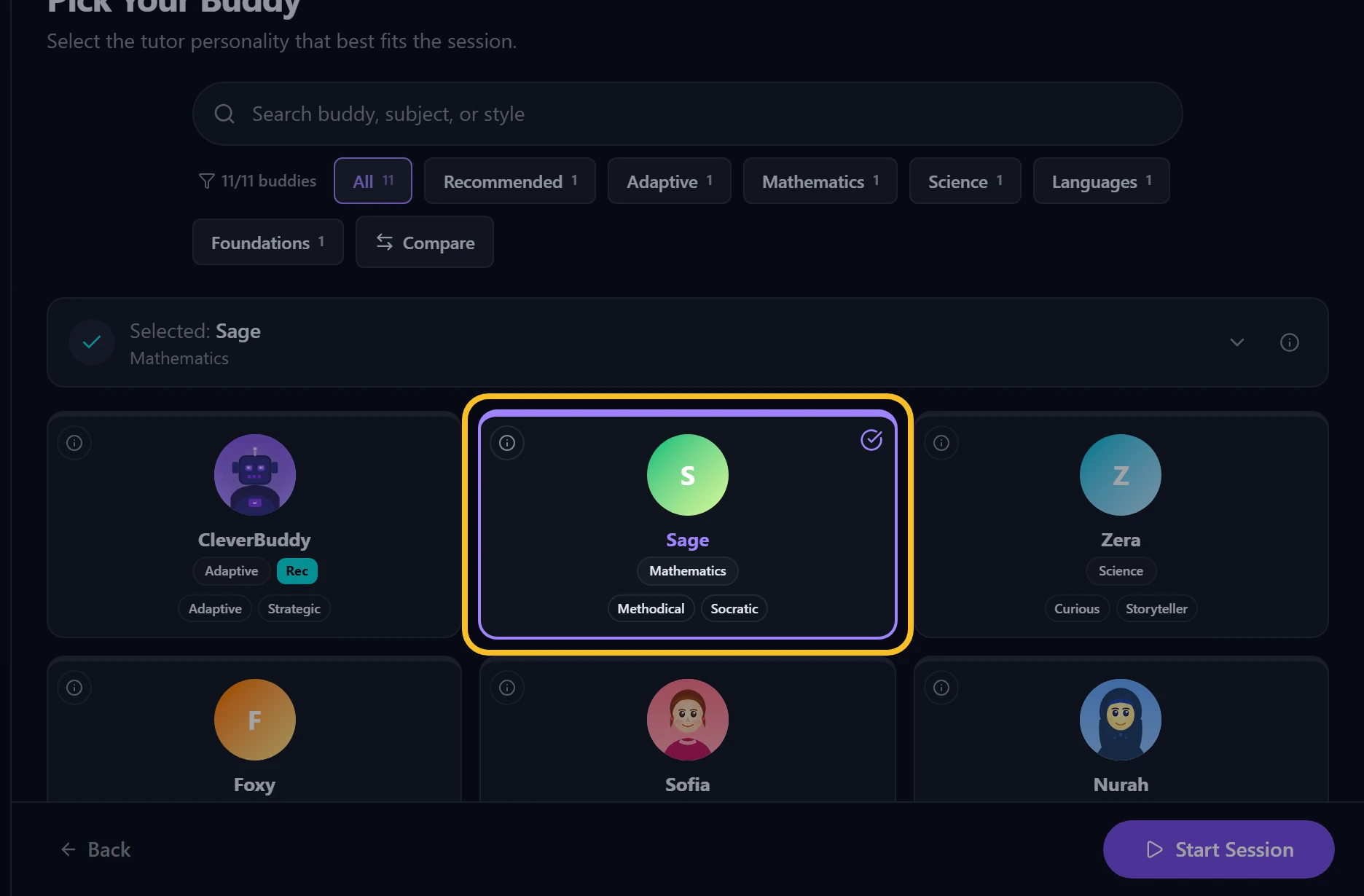 Choosing the Sage learning buddy