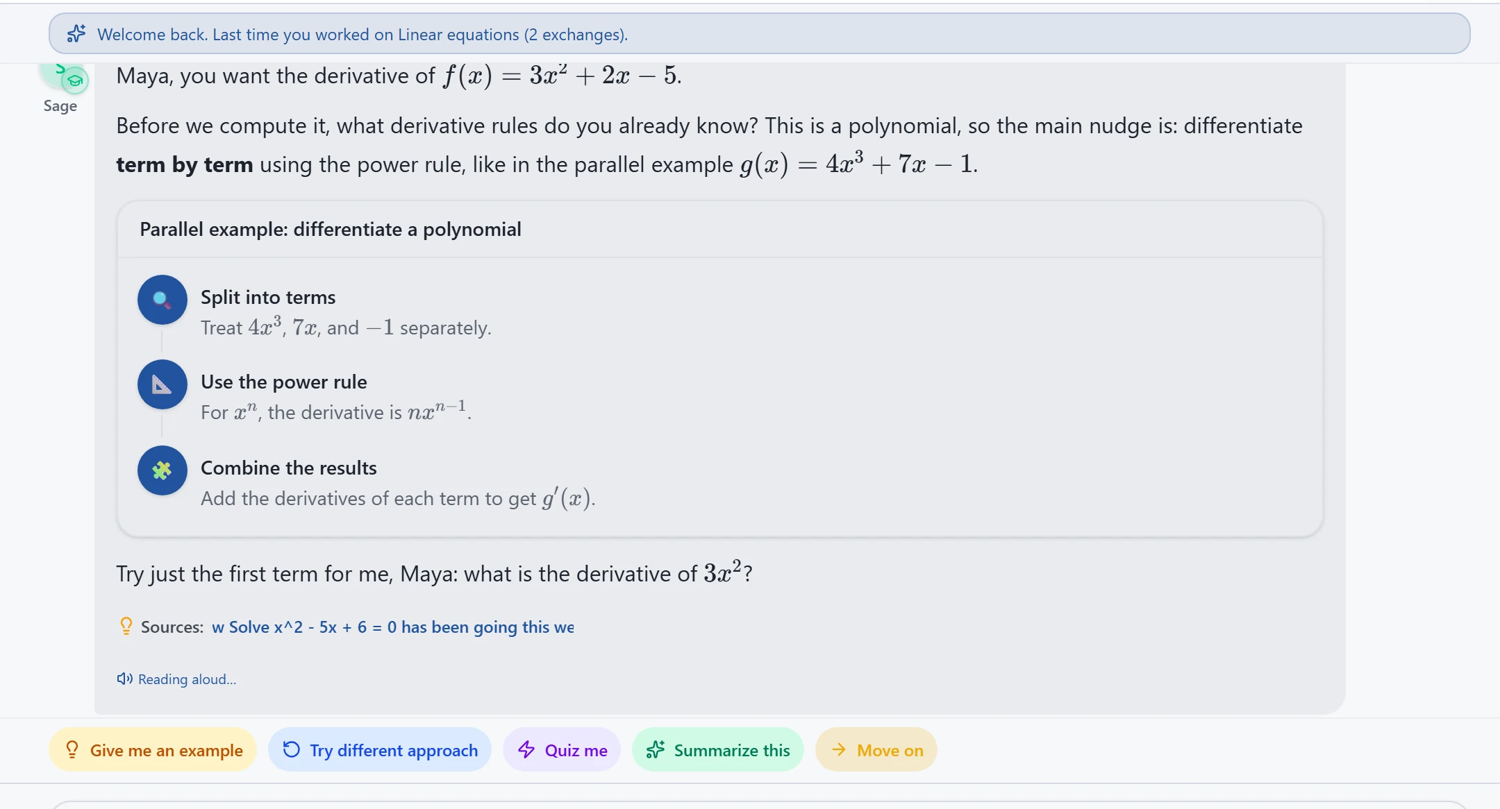 Tutor applying the power rule