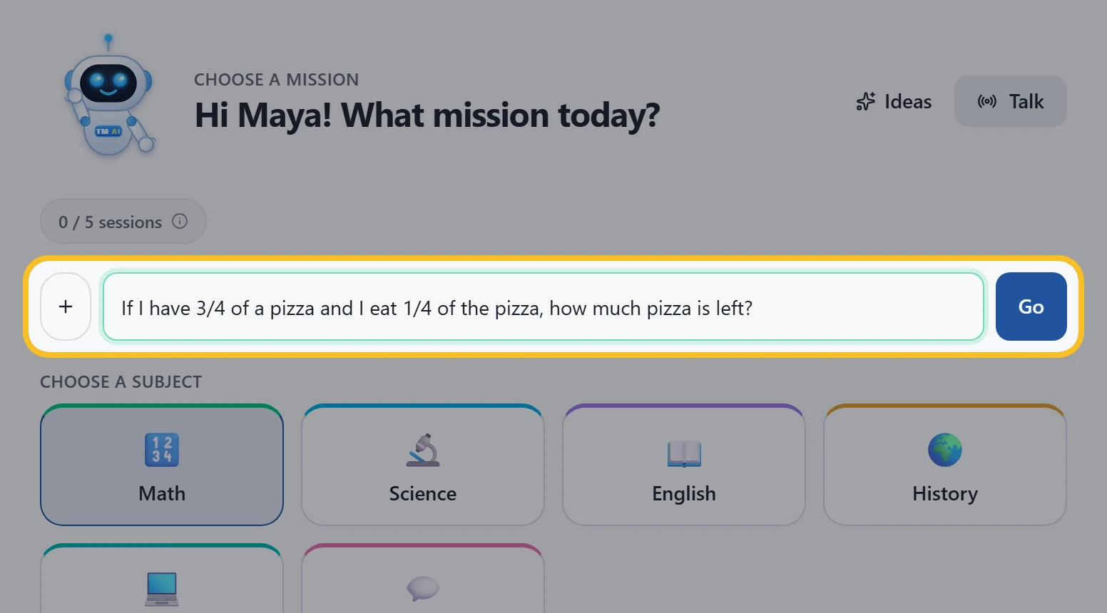 Typing the pizza fraction question