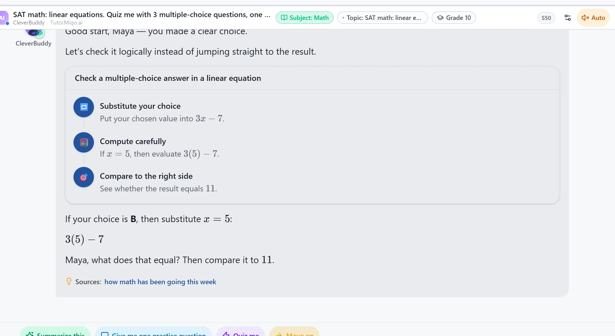 Feedback on the quiz answer
