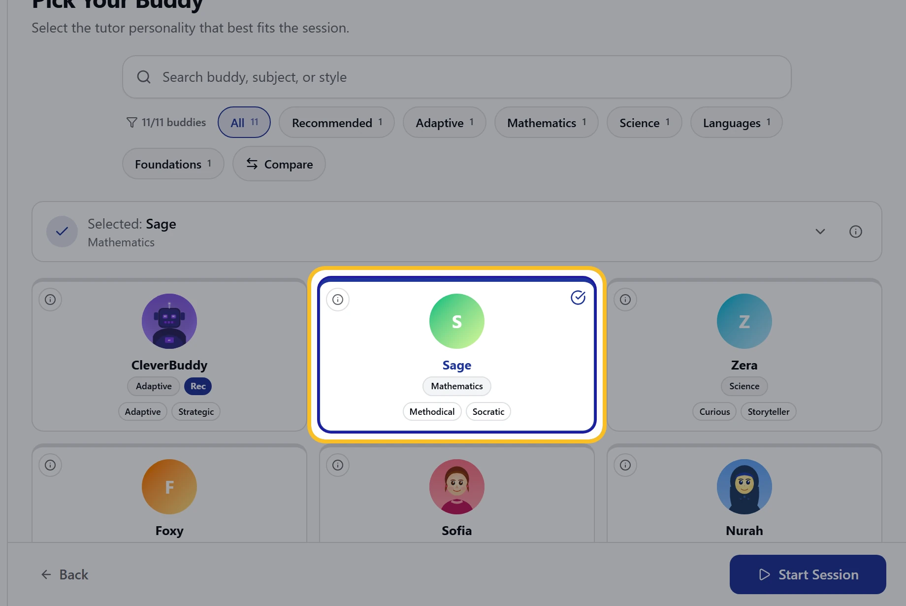 Choosing the Sage learning buddy