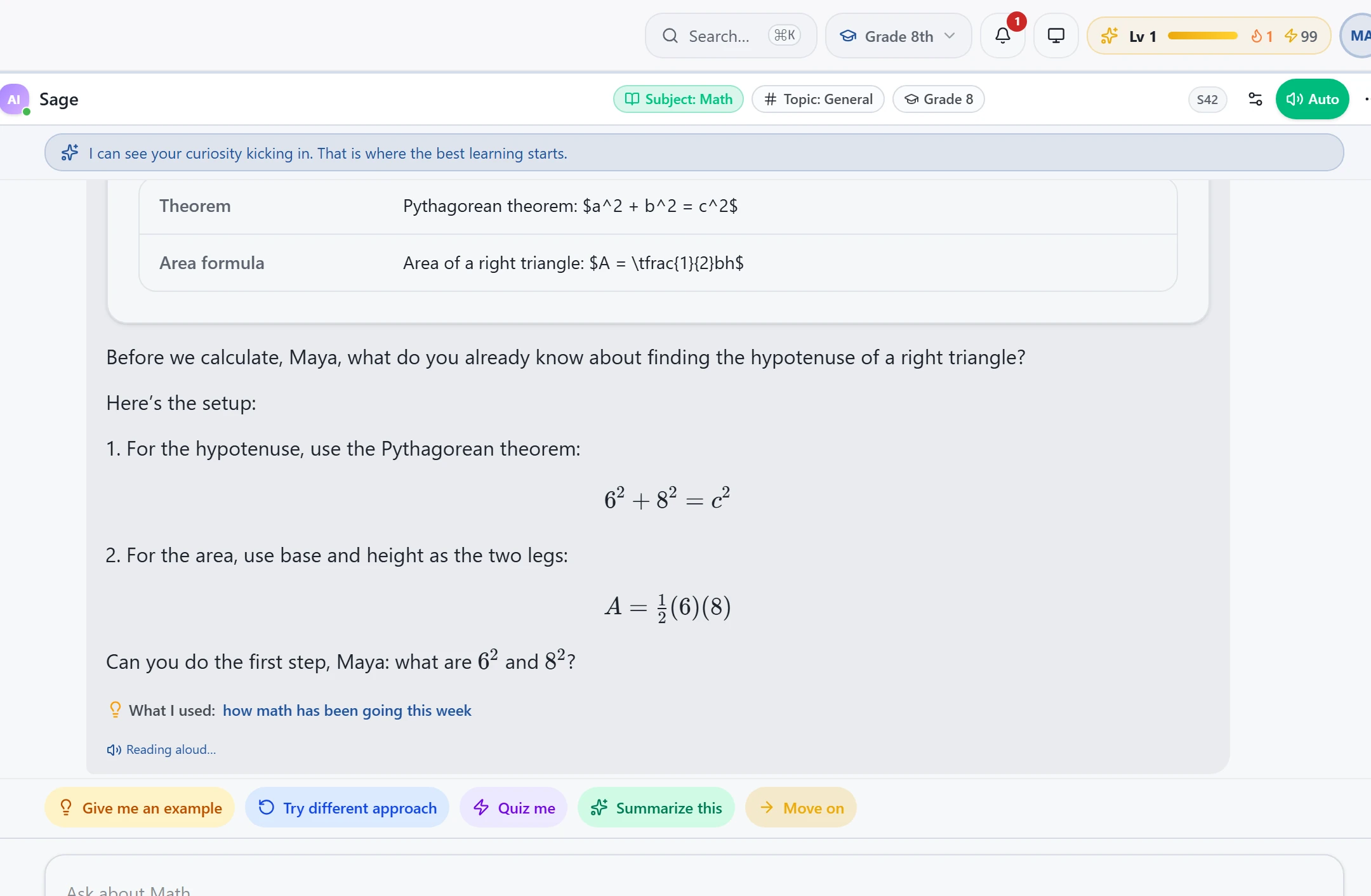 Tutor introducing a² + b² = c²