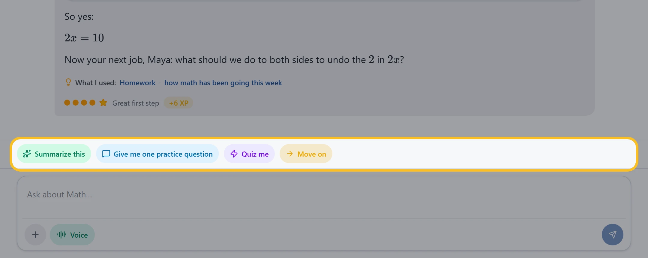 Quick action buttons under the tutor's answer