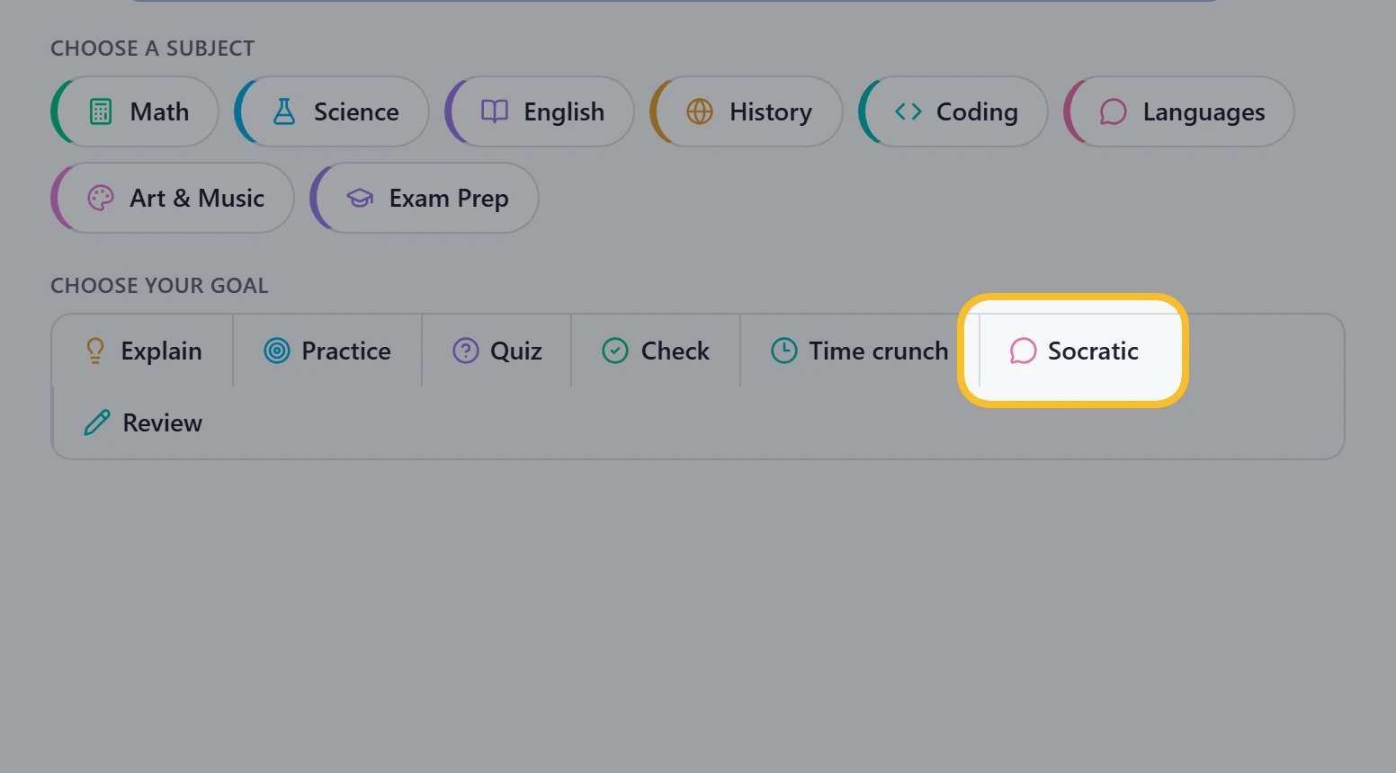 Socratic goal button highlighted