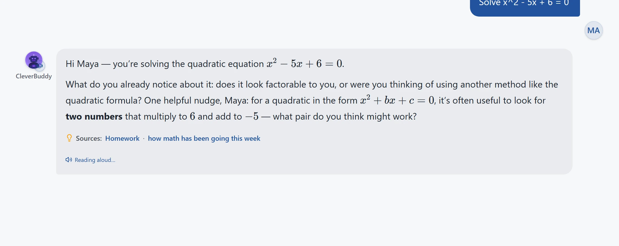 Tutor asking a guiding question about factors