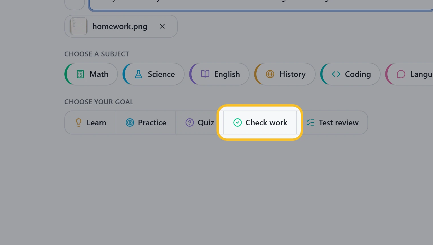 Check work goal highlighted