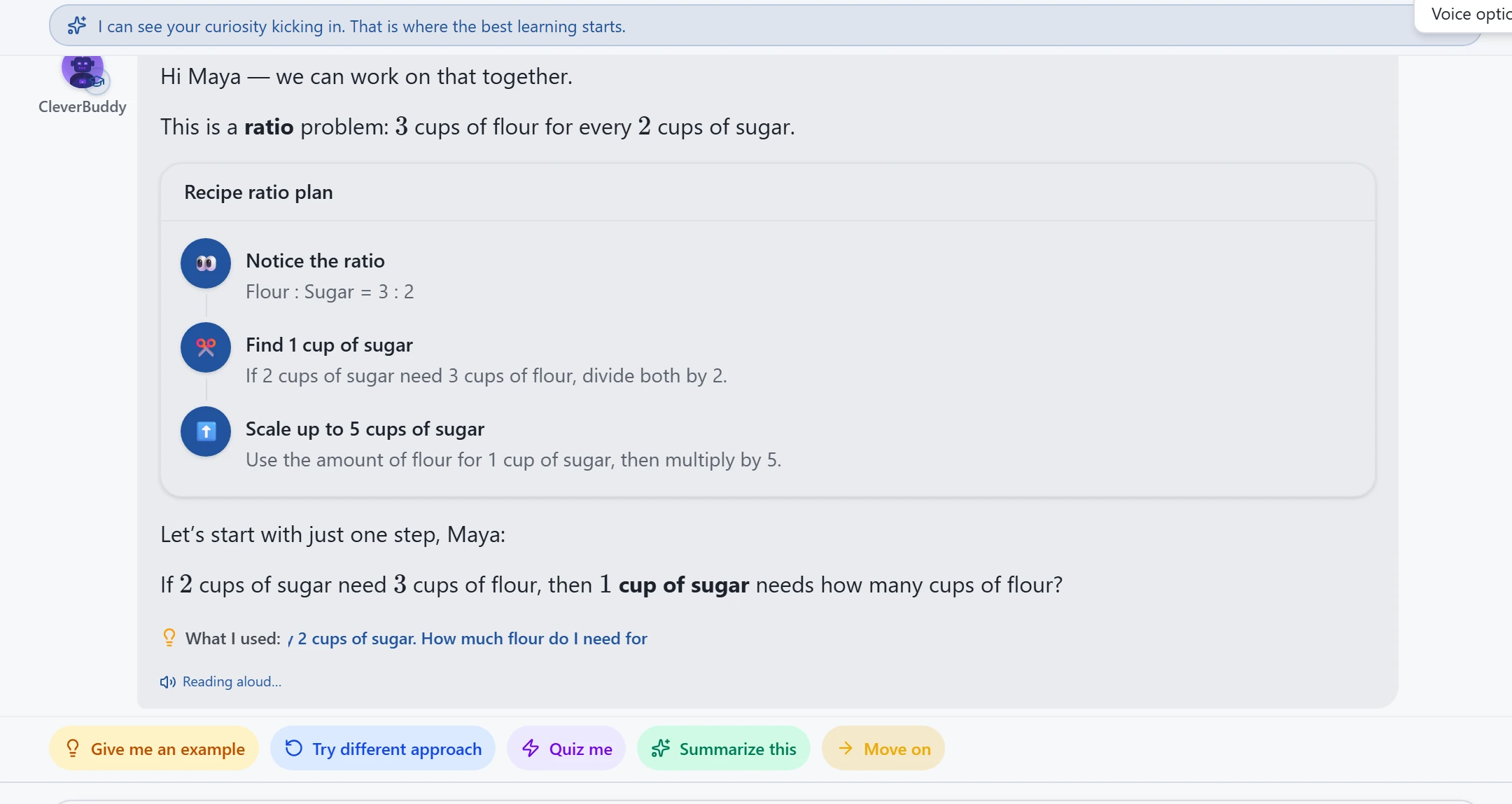 Tutor setting up the 3:2 ratio