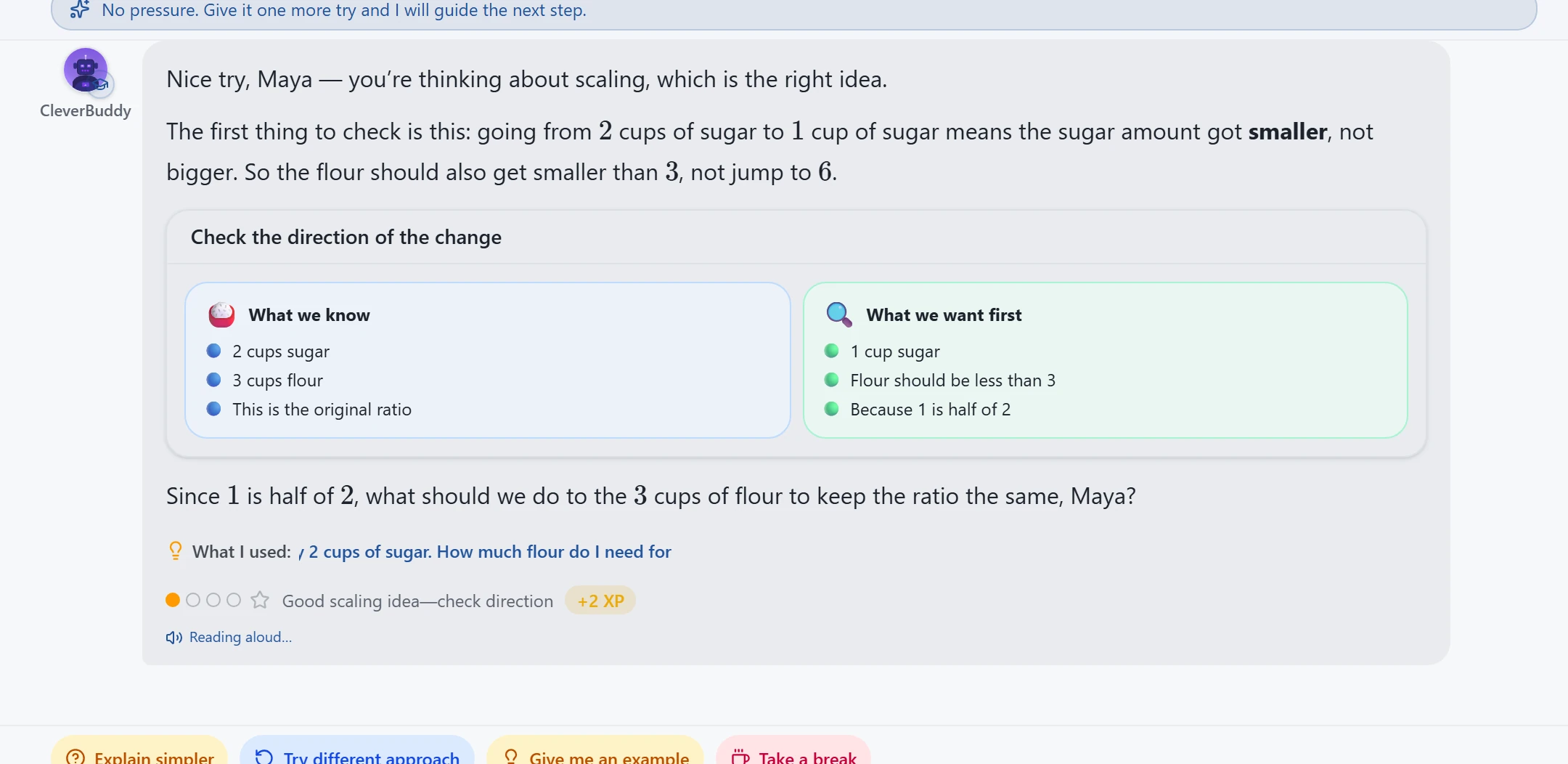 Tutor explaining why 6 cups is not correct