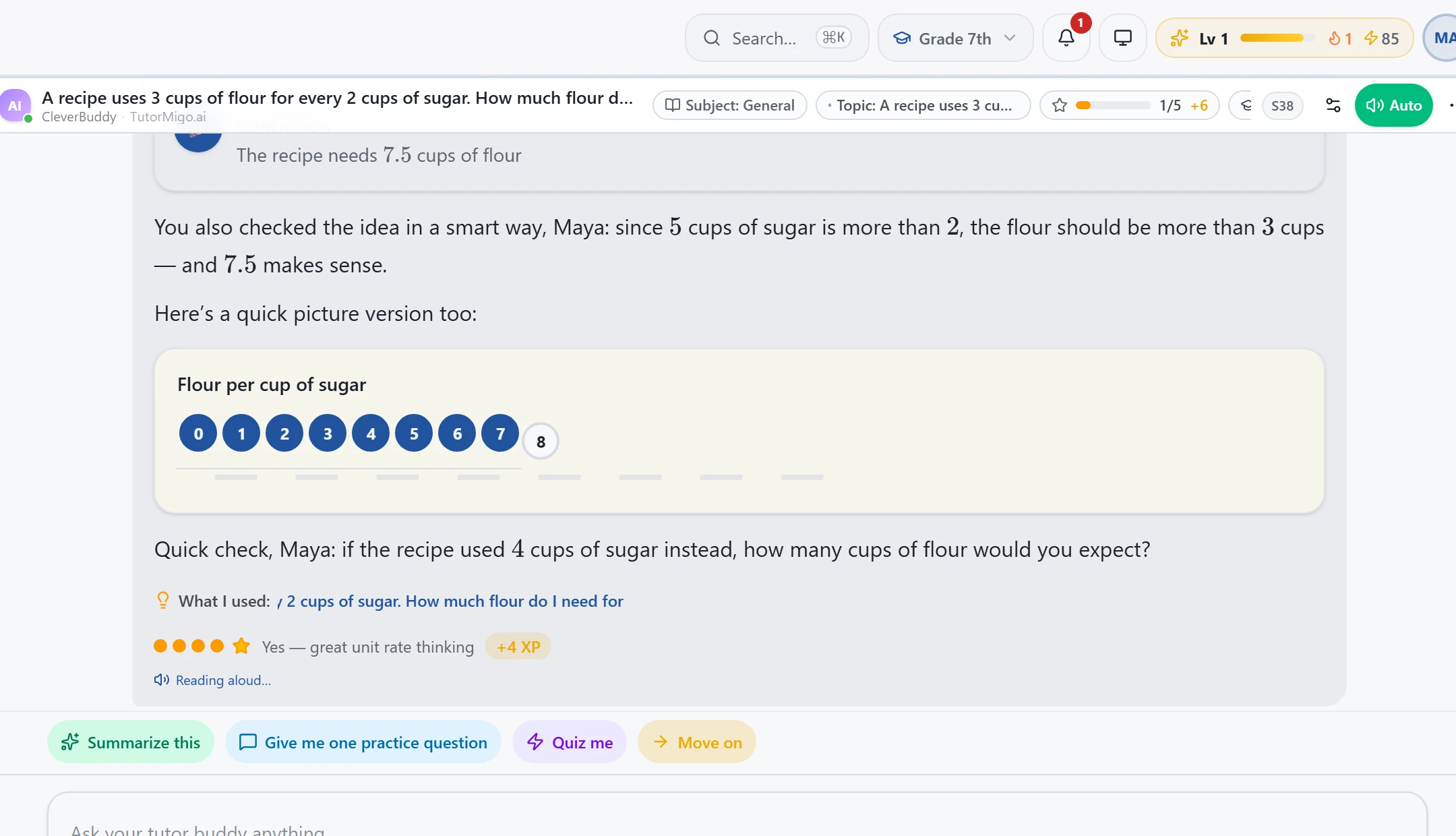 Tutor confirming 7.5 cups