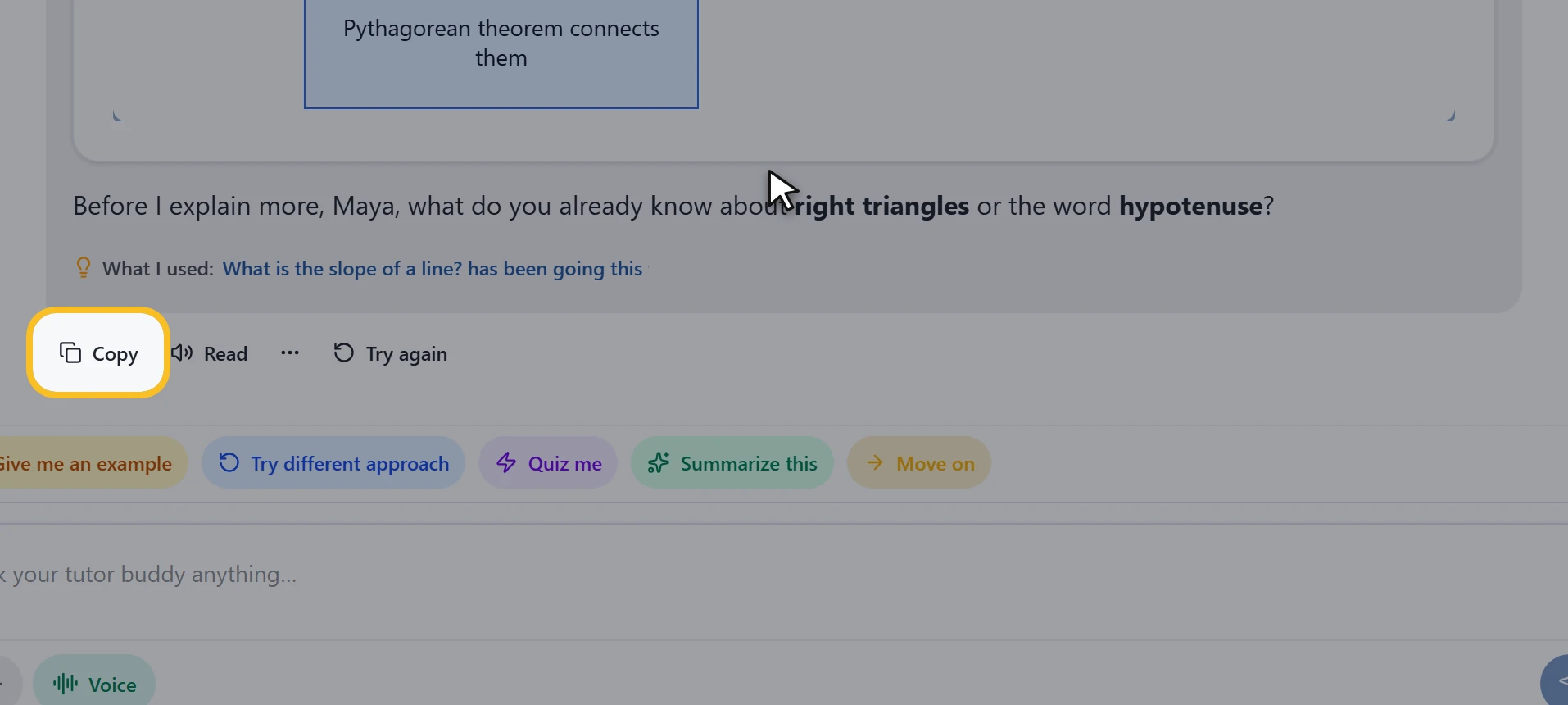 Copy button under an answer