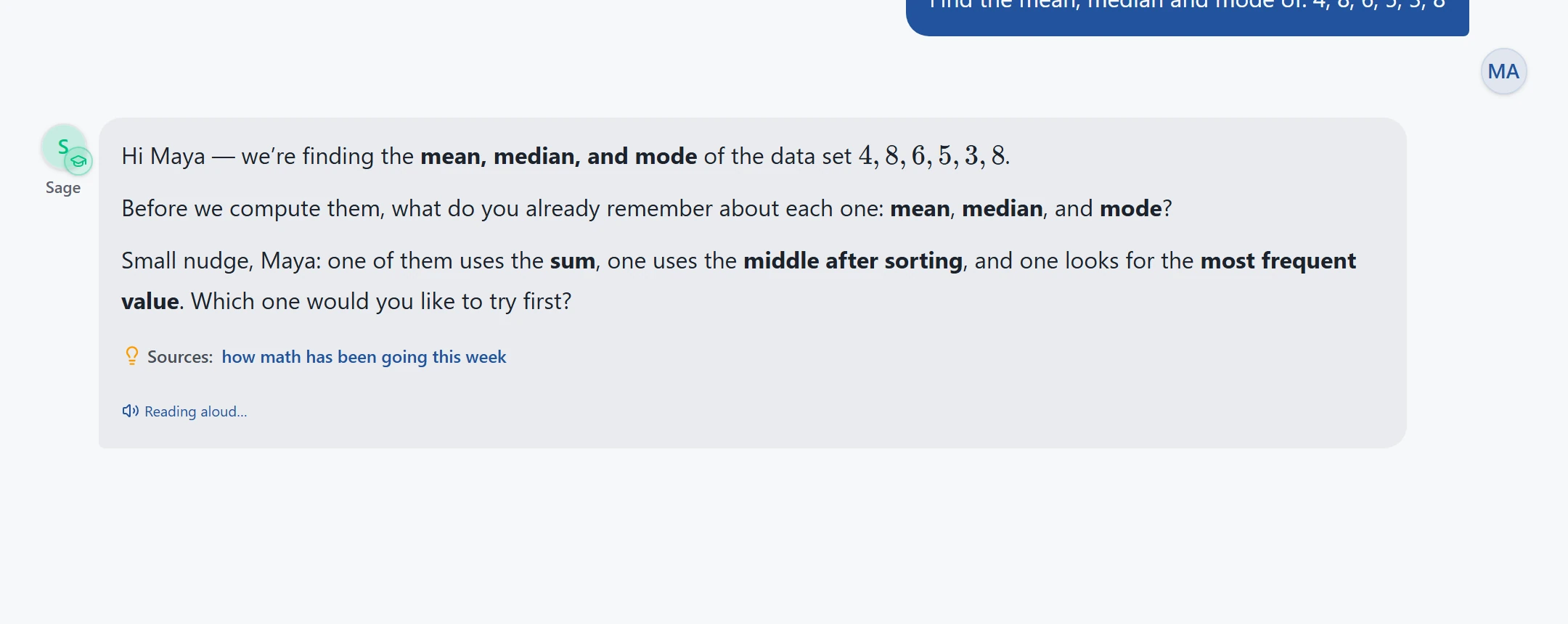 Tutor sorting the data and computing mean, median and mode