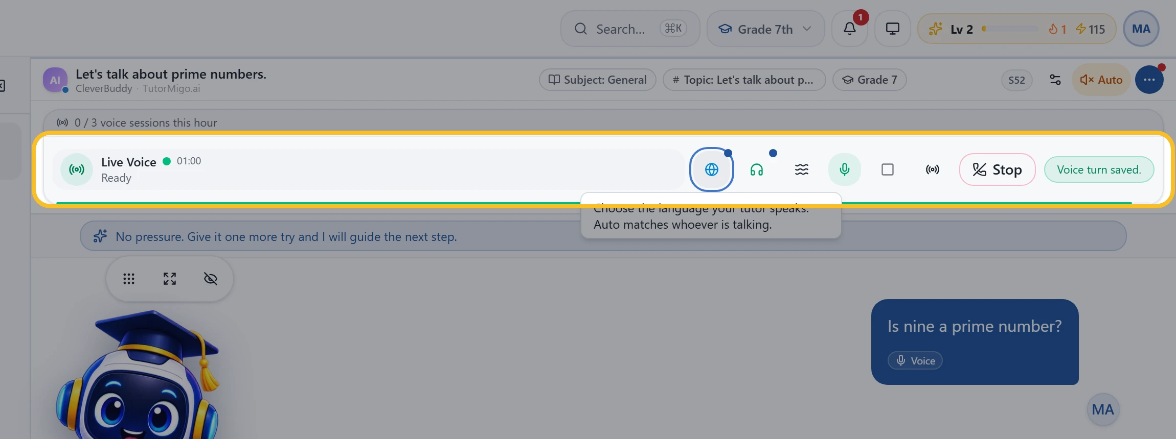 Voice toolbar controls