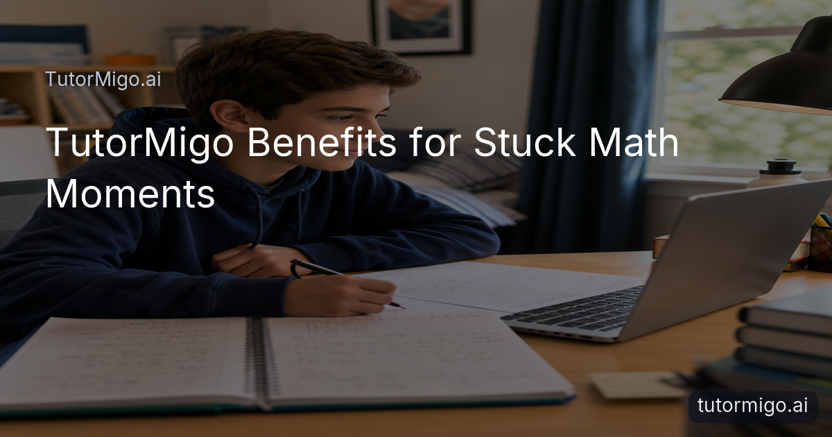 A middle-school student moves from feeling confused by a handwritten math assignment to confidently using a laptop-based learning tool at home.