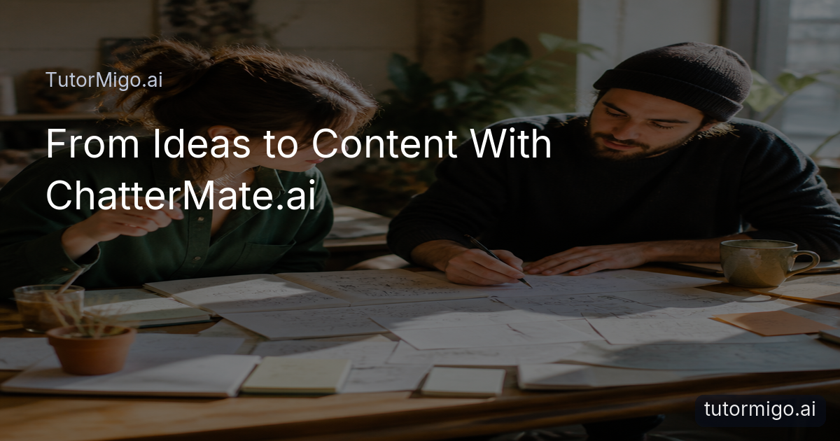 A writer and small-business founder organize handwritten ideas and sketches into a content plan at a sunlit table.