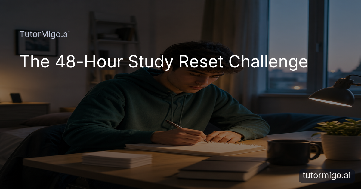 A student organizes a two-day study reset with a weekly audit, a distant phone, and flashcards at a tidy desk.