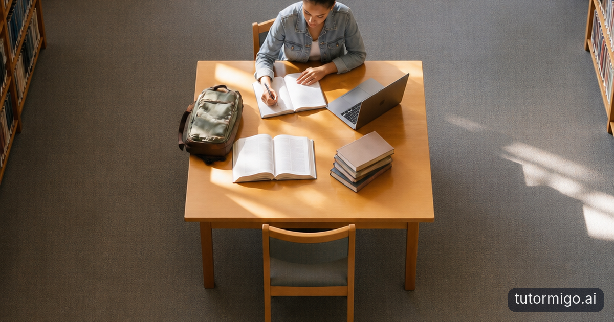 Students use a study plan, active recall cards, and a distraction-free library table while preparing for an exam.