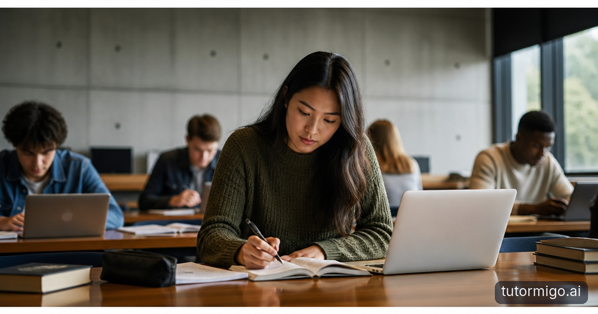 Students practise challenging problems with flashcards and a whiteboard while supportive adults observe their progress in a bright study room.