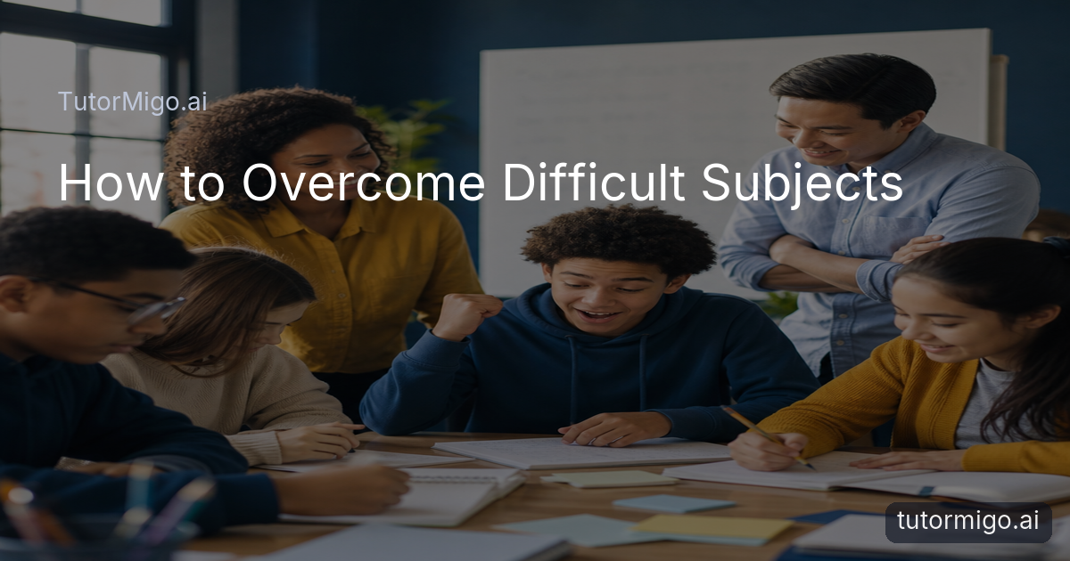 Students work through challenging subjects with notebooks, flashcards, and a whiteboard while supportive adults observe.