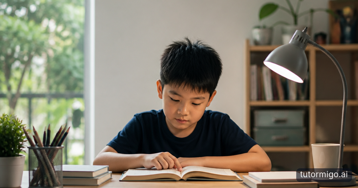 Two learners review their study routines at desks in a warmly lit home library.