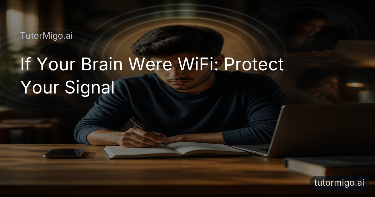 A student concentrates on one study task while a phone rests face down and distracting signals fade around the desk.