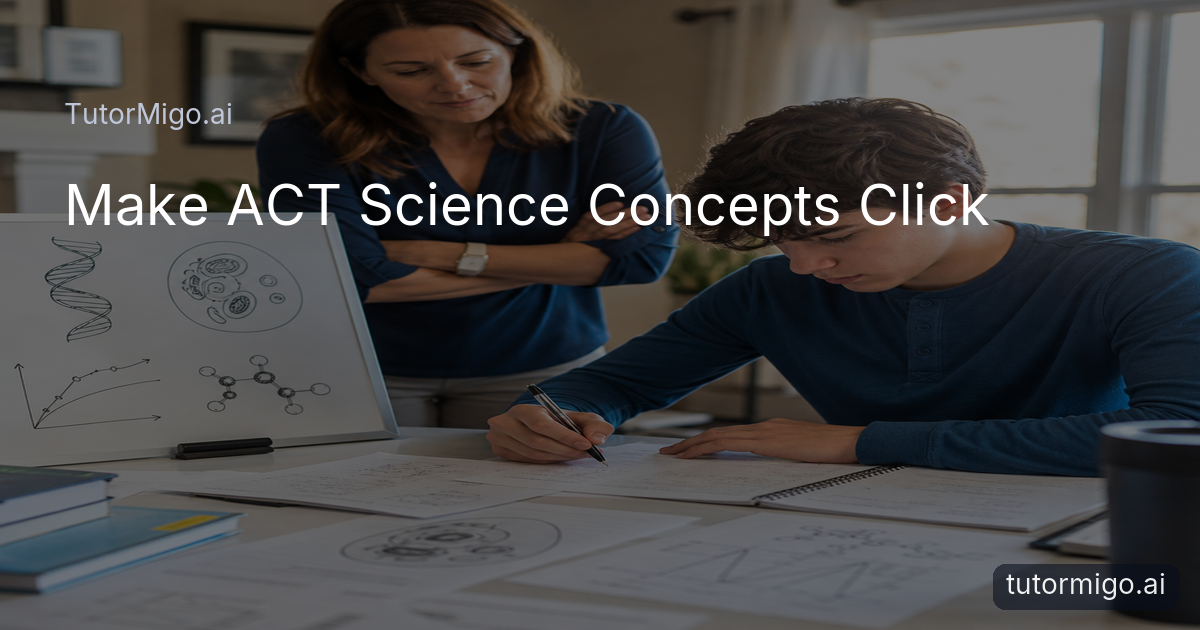 A high-school student uses diagrams and a whiteboard to study biology, chemistry, and physics for the ACT Science section.
