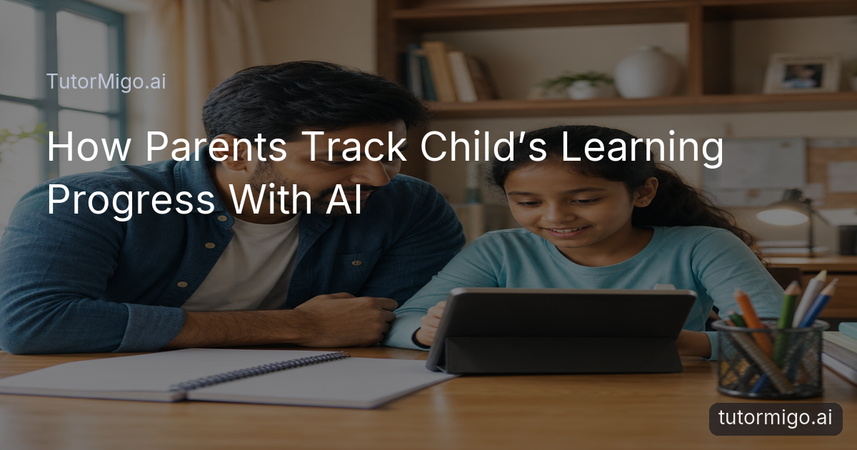 A parent and child use a tablet together to track child’s learning progress in a calm home study setting.