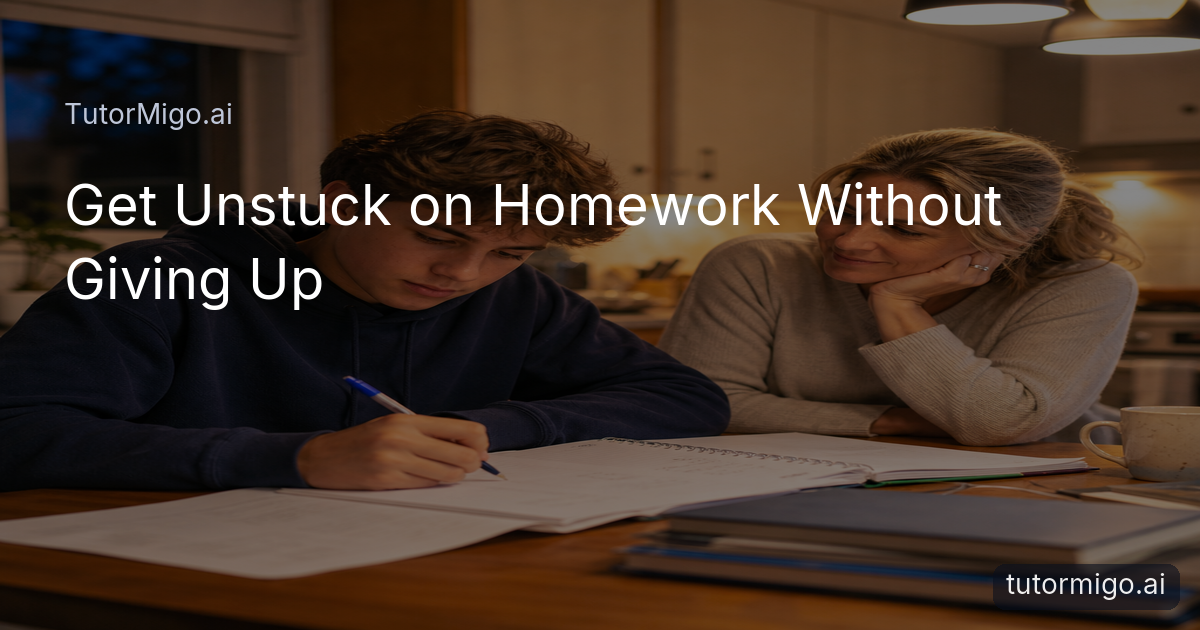 A student breaks a difficult homework problem into smaller steps at a kitchen table while a parent offers encouragement.