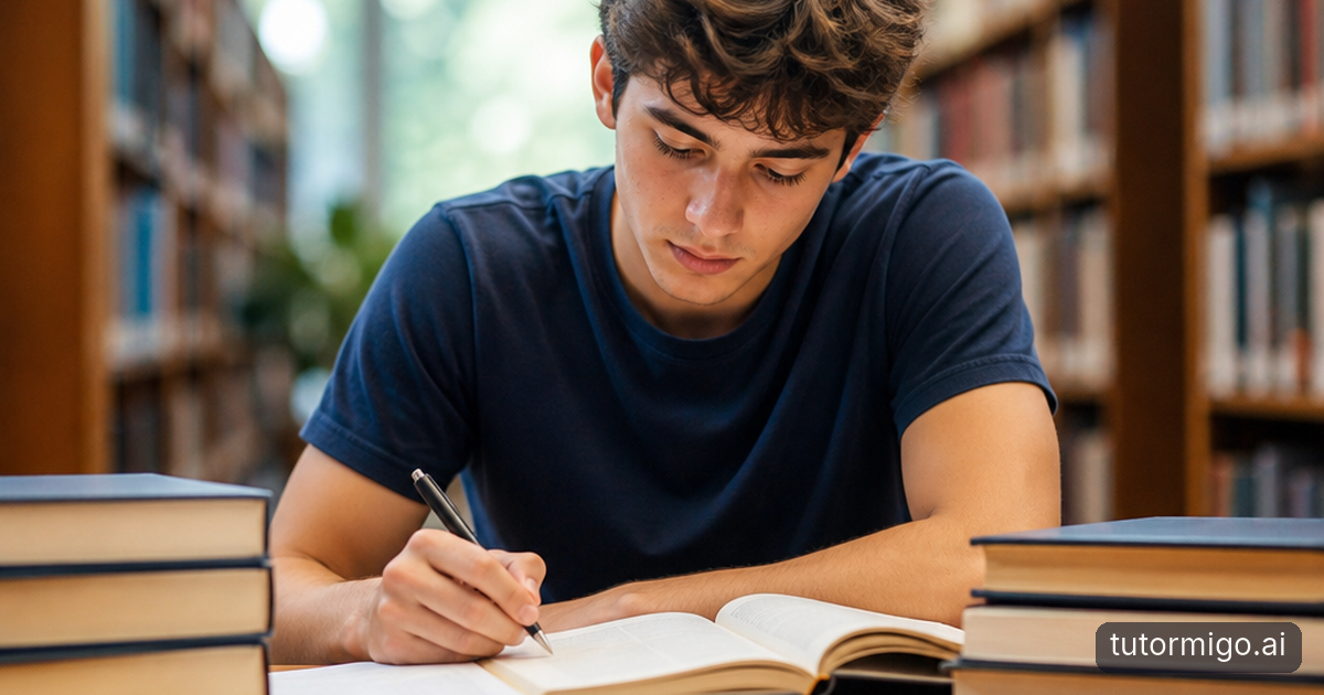 A high-school student independently working through an ACT practice problem while using an AI tutoring explanation as a study aid.