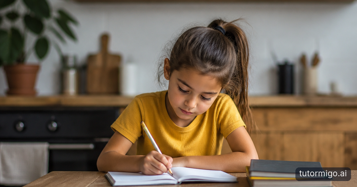 A parent listens as a child explains a water-cycle concept using illustrated flashcards at a kitchen table.