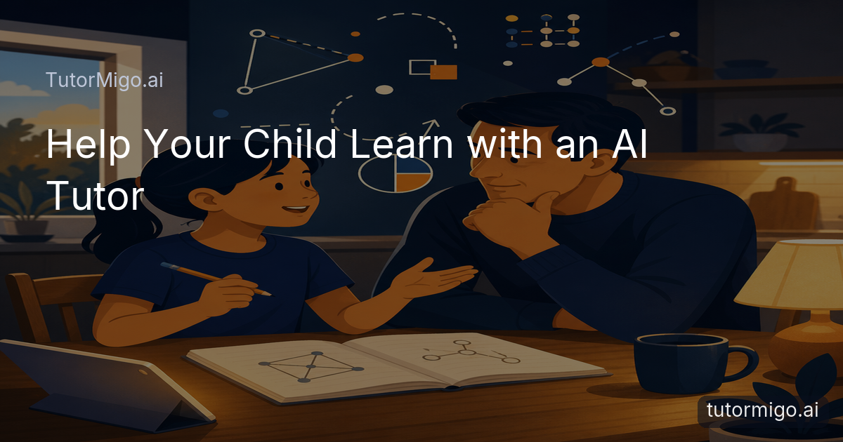 A parent listens as a child explains a math problem during a calm study session at the kitchen table.
