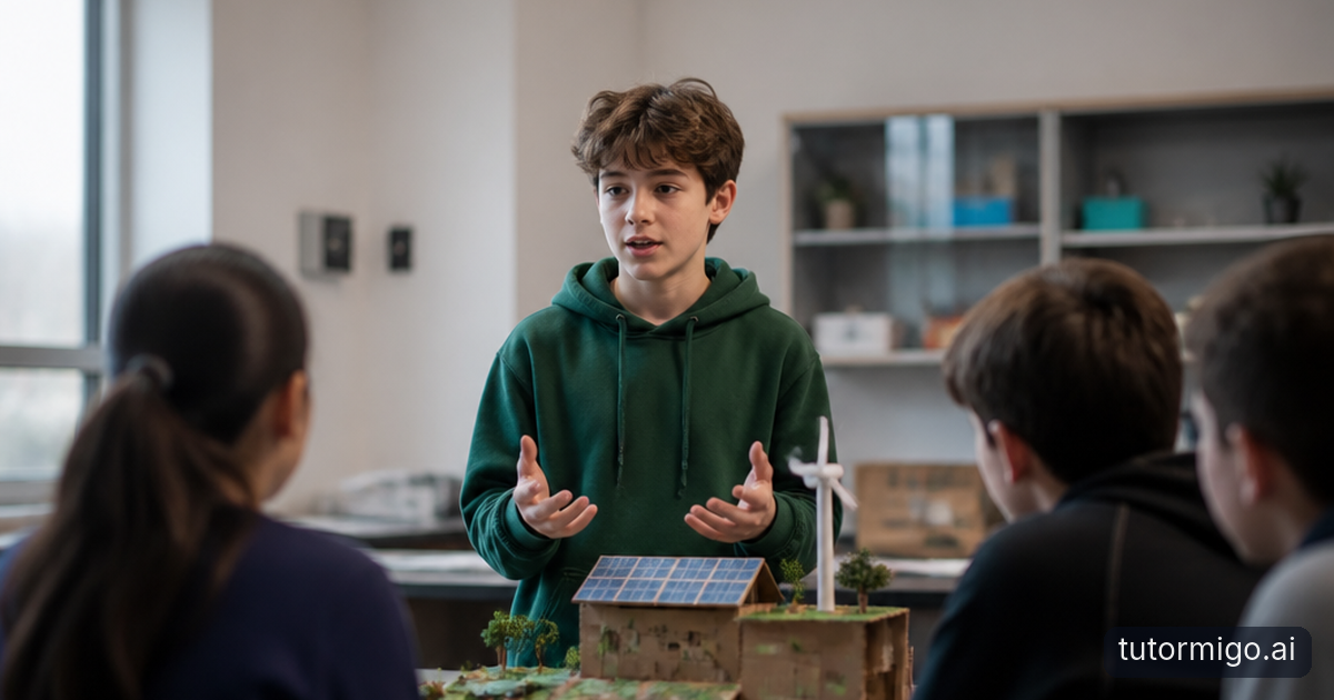 A middle school student explains an unfinished geometry problem to a parent at a warmly lit kitchen table.