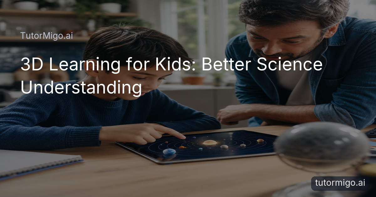 A child explores a 3D solar system model on a tablet while an adult supports the science discussion.
