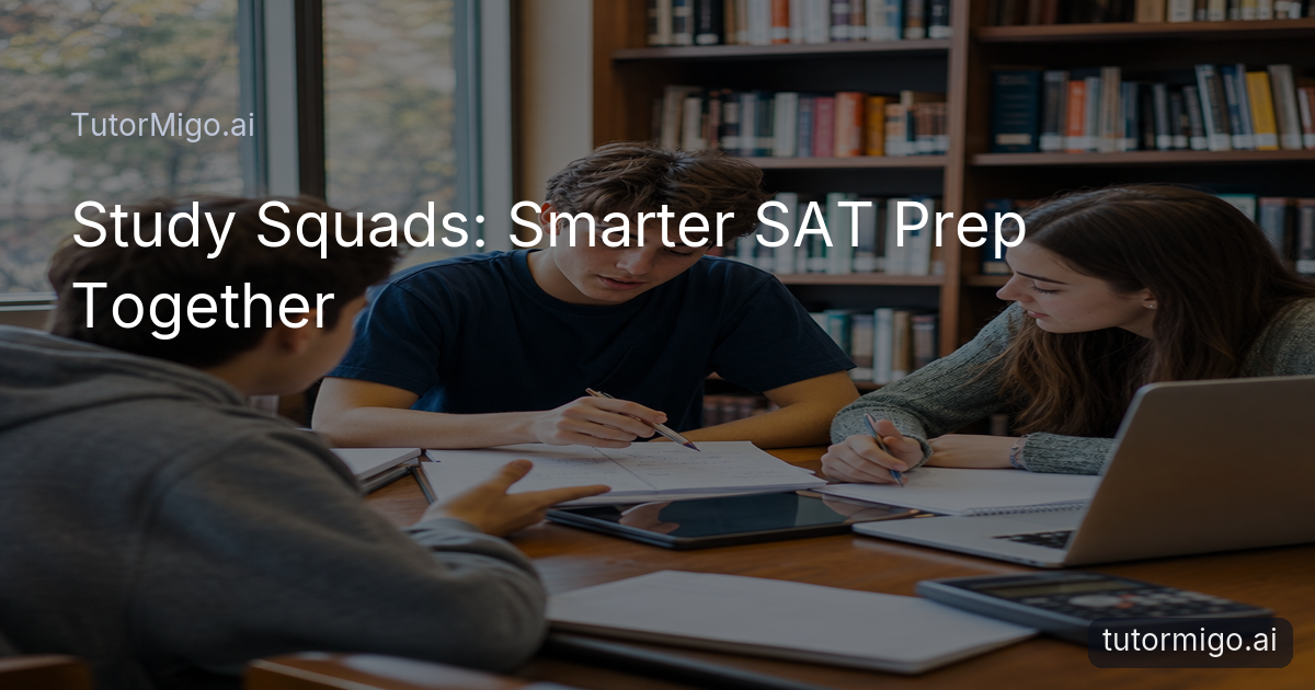 High-school students using study squads to prepare for the SAT together in a library study room