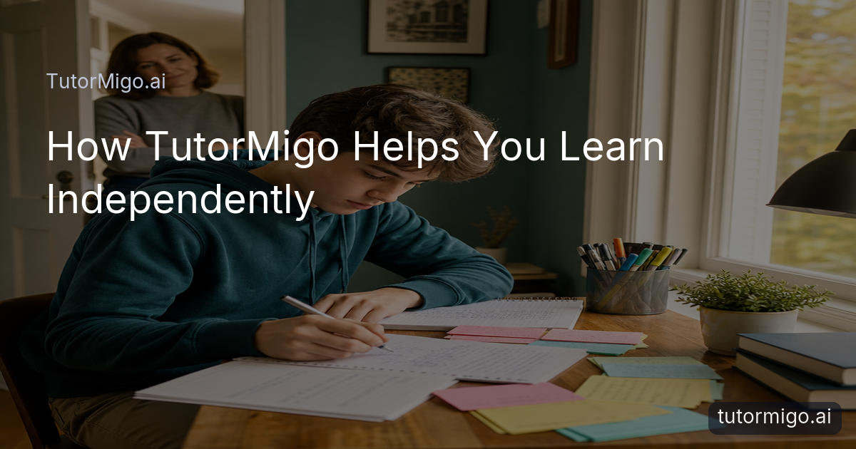 A student studies with notes and flashcards at a desk while a parent looks on supportively.