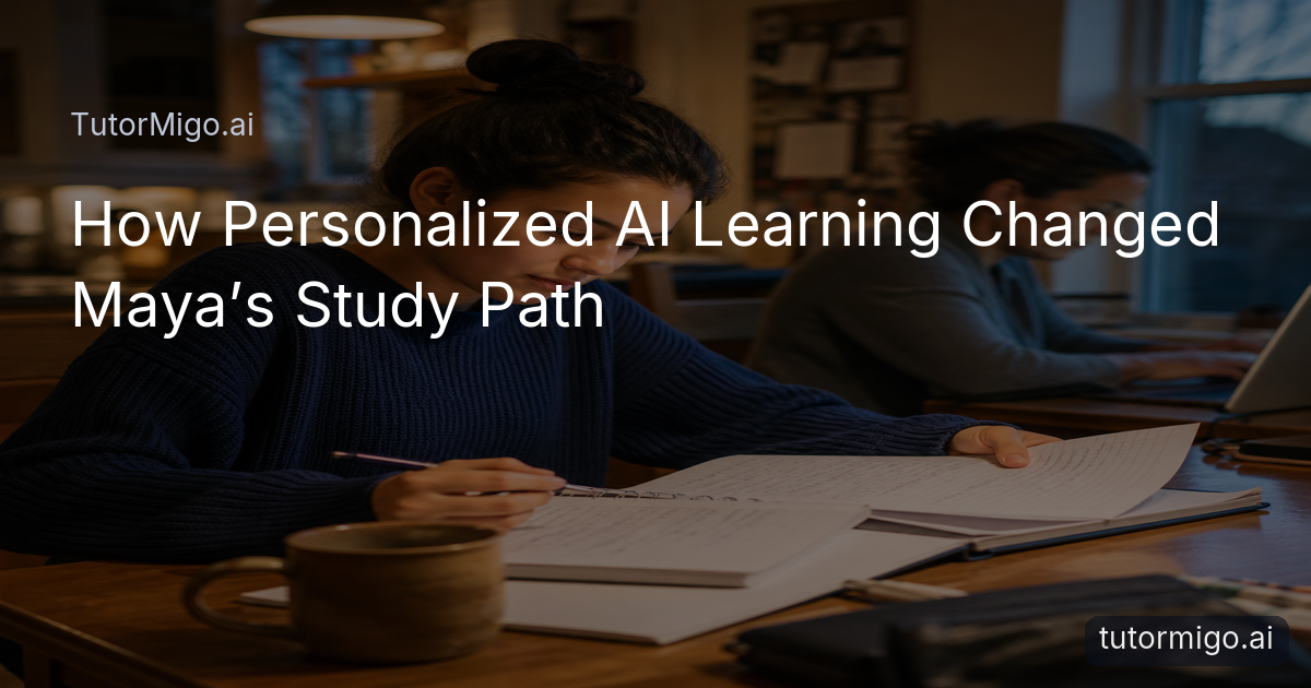 A student studies algebra at a kitchen table while a parent works nearby in warm evening light.