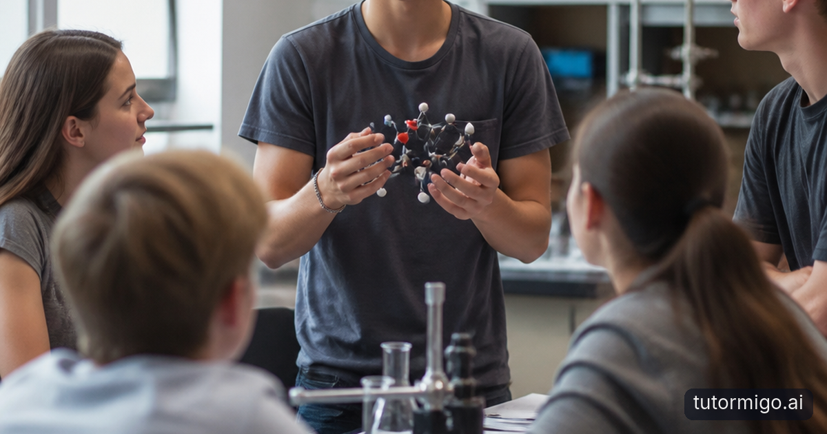 A parent listens as their teenager explains a maths problem at a kitchen table beside a workbook and timer.