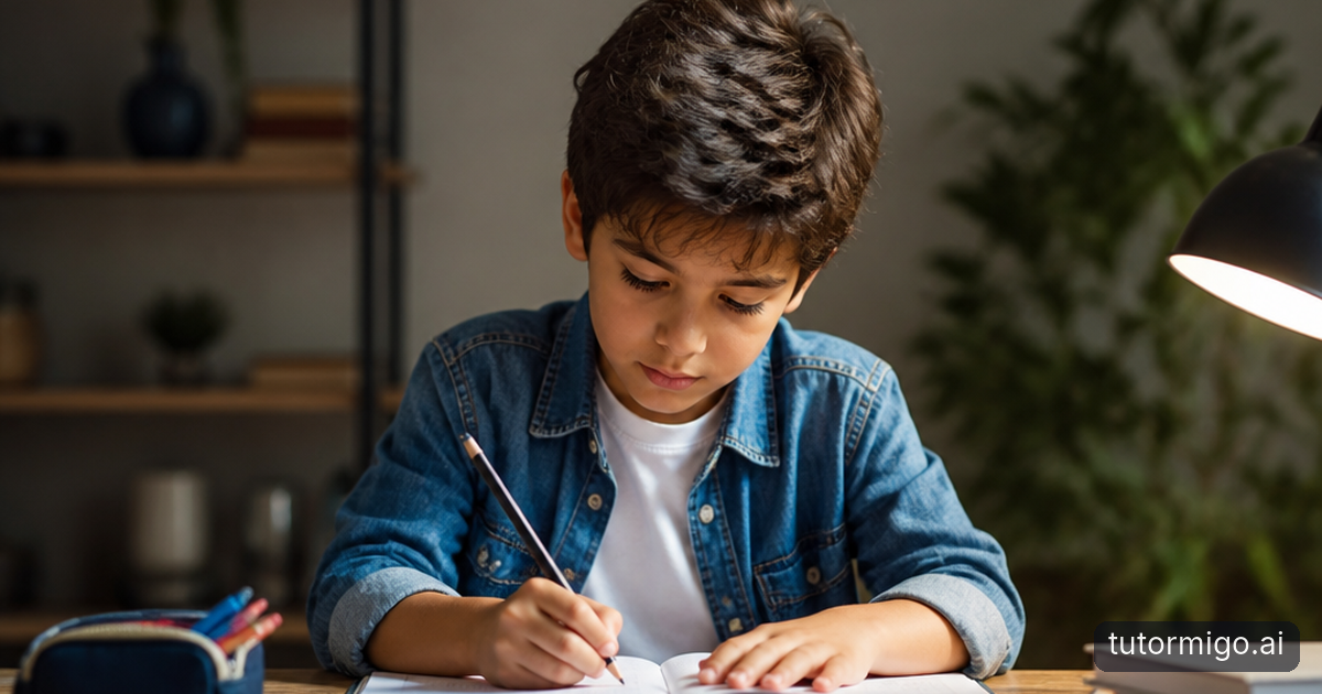 A child plans a water-cycle science poster while a parent sits nearby and listens without taking over.