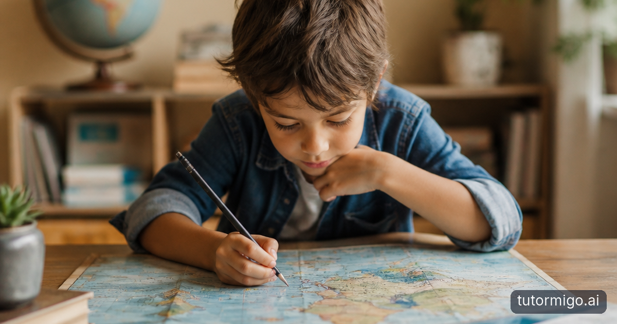 A parent calmly helps a child plan a focused study session at a kitchen table.