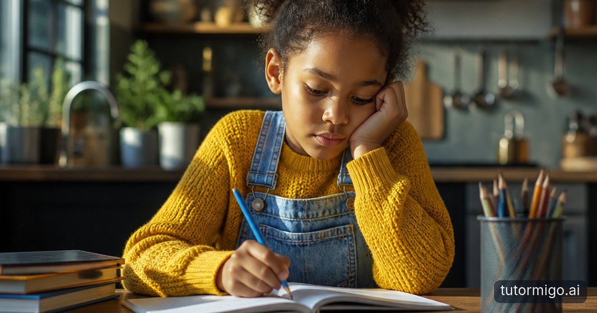 A child sorts illustrated flashcards at a kitchen table while a parent watches from a relaxed distance.