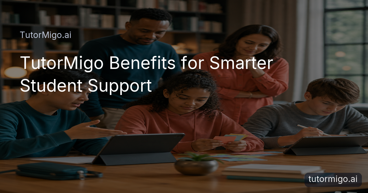 Students use personalized tutoring, flashcards, and interactive study tools while a parent and teacher review their learning progress.