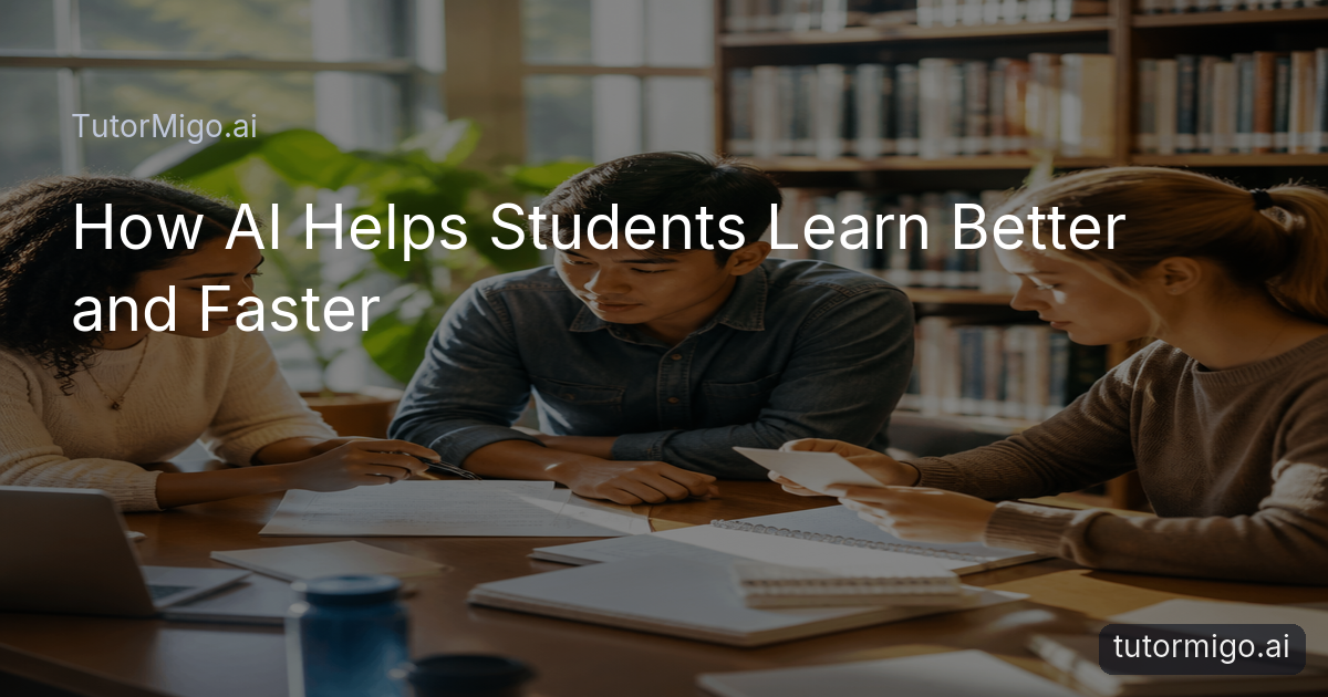 Three students use notes, a study plan, and flashcards together during a focused library study session.