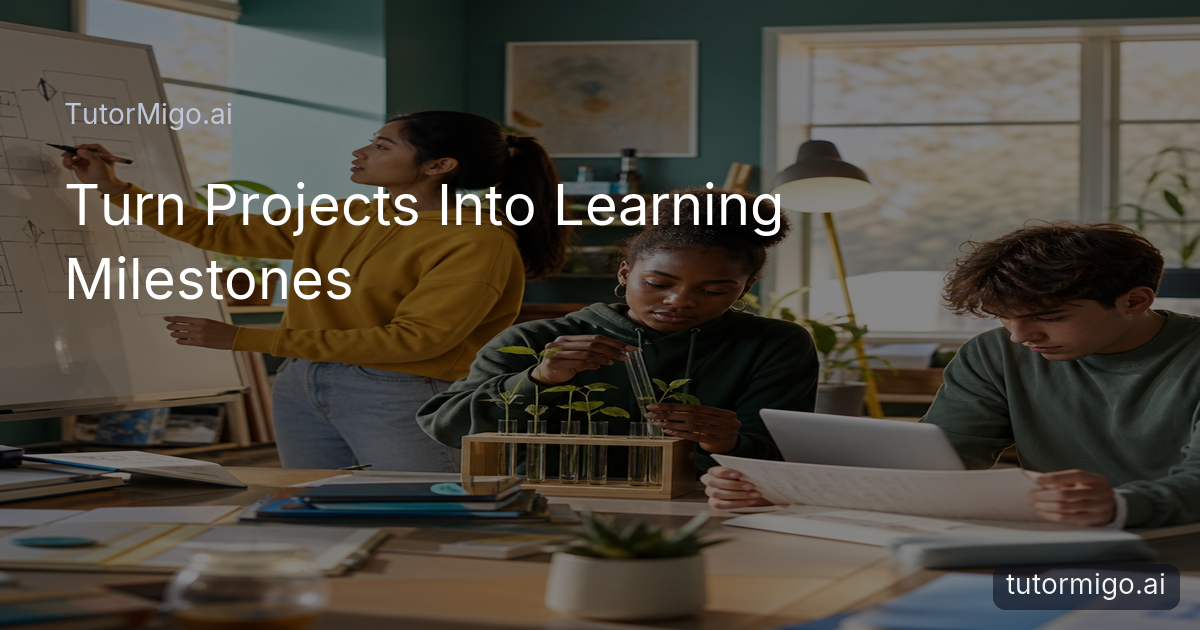 Learners work together on a plant-growth experiment and a basic app plan using a whiteboard, notes, and a laptop.