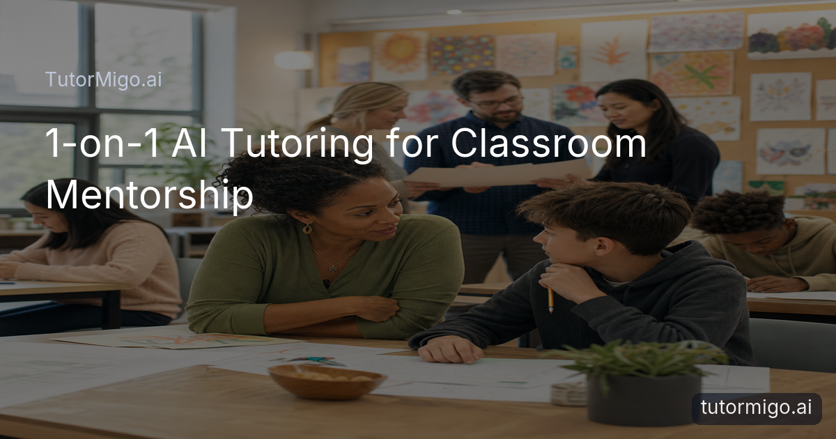 A teacher supports one student at a table while other students work independently in a bright classroom.