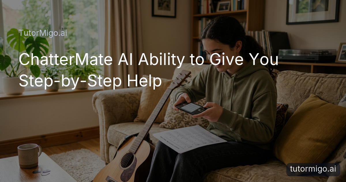 A teenager uses their smartphone to screenshot a music sheet while getting AI guidance on playing the guitar in a cozy living room.
