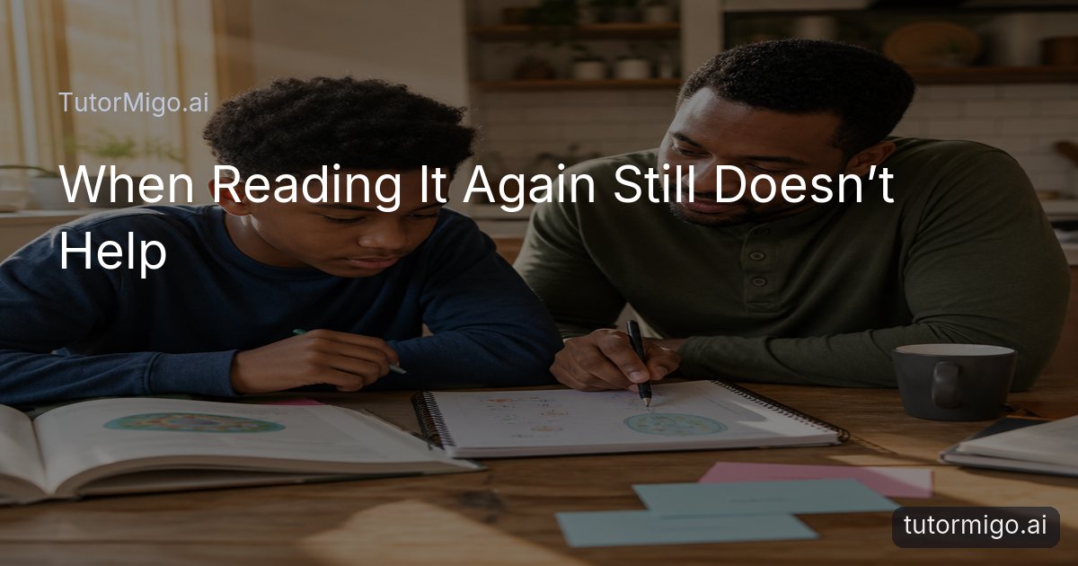 A student works through a confusing lesson with a mentor using notes, diagrams, and flashcards at a warmly lit table.