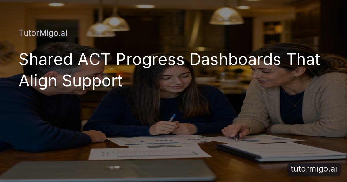 A high-school student, parent, and teacher review ACT practice progress and timing notes together at a kitchen table.