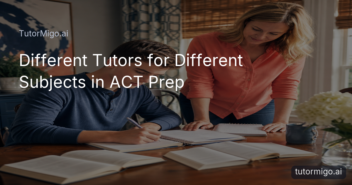 A high-school student prepares for the ACT using separate study materials for math, English, reading, and science.