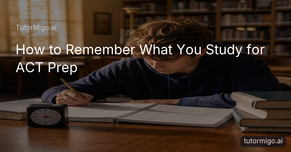 A high-school student reviews ACT practice questions and notes at a library table with an analog timer.